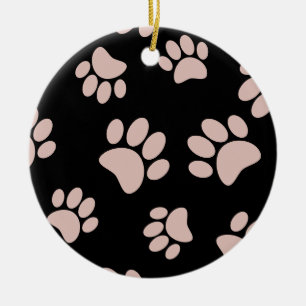 Rose Gold And Black Dog Paw Pattern Ceramic Ornament
