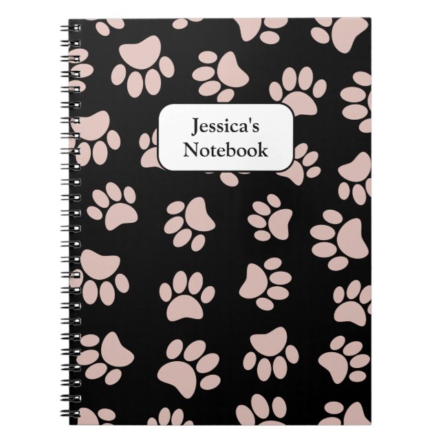 Rose Gold And Black Dog Paw Pattern Notebook (Front)