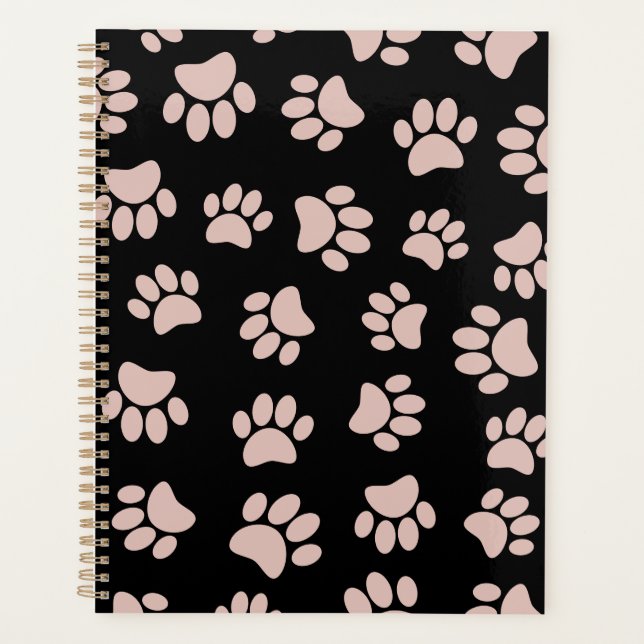 Rose Gold And Black Dog Paw Pattern Planner (Front)