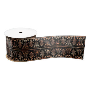 Rose Gold and Black Floral Art Deco Pattern Satin Ribbon