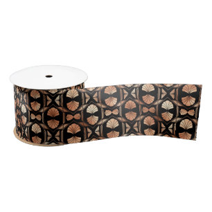 Rose Gold and Black Floral Art Deco Pattern Satin Ribbon