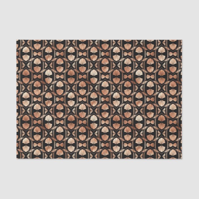 Rose Gold and Black Floral Art Deco Pattern Tissue Paper (Front)