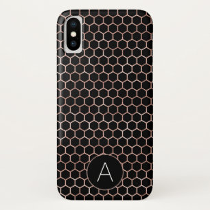 Rose Gold and Black Girly Hexagon Pattern iPhone X Case