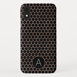Rose Gold and Black Girly Hexagon Pattern iPhone XR Case