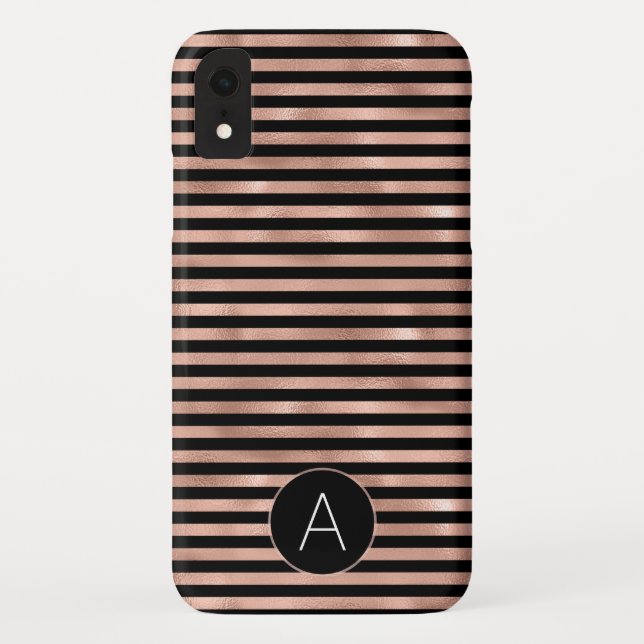 Rose Gold and Black Girly Striped Pattern Case-Mate iPhone Case (Back)