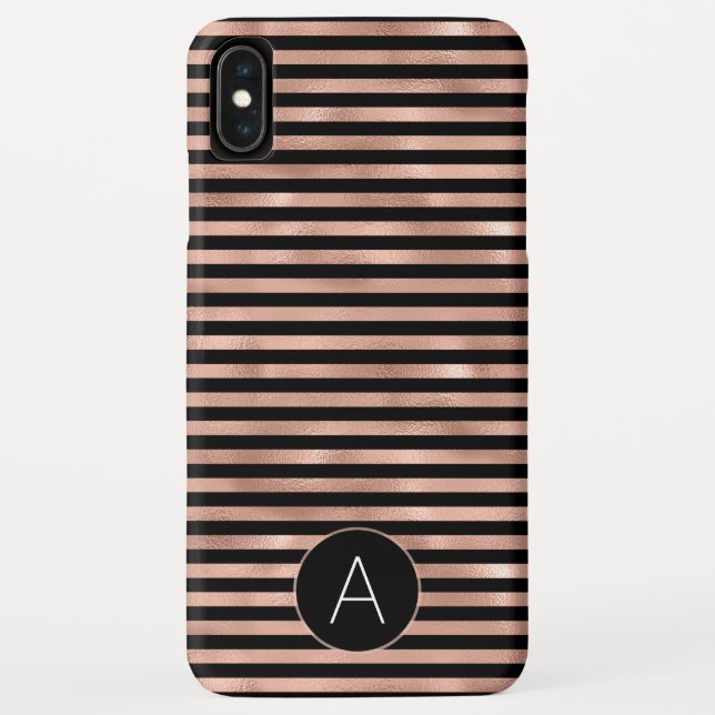 Rose Gold and Black Girly Striped Pattern Case-Mate iPhone Case (Back)