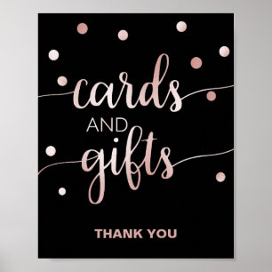 Rose Gold and Black Glam Confetti Cards & Gifts Poster