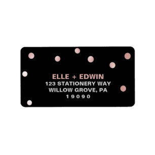 Rose Gold and Black   Glam Confetti Wedding Label