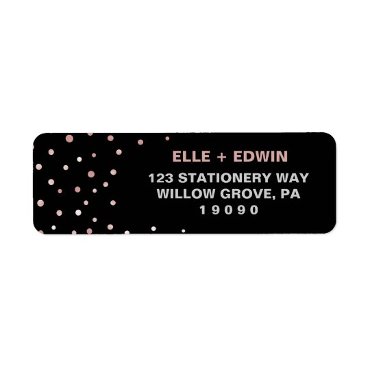 Rose Gold and Black | Glam Confetti Wedding Return Address Label