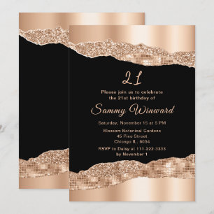 Rose Gold and Black Glam Tears Birthday Party Invitation