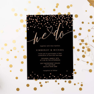 Rose gold and Black Glitter Sparkle We Do Wedding Invitation