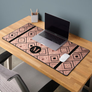 Rose Gold and Black in a Diamond Pattern Desk Mat