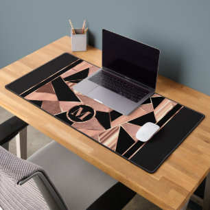 Rose Gold and Black in an Abstract Pattern Desk Mat