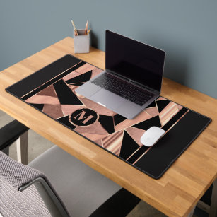 Rose Gold and Black in  an Abstract Pattern  Desk Mat