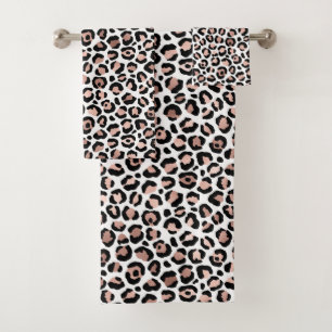 Rose Gold and Black Leopard Print  Bath Towel Set