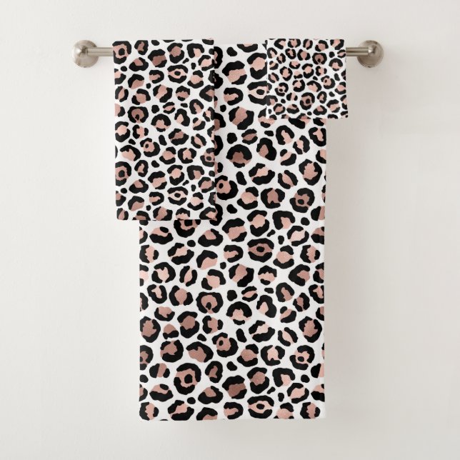 Rose Gold and Black Leopard Print  Bath Towel Set (Insitu)