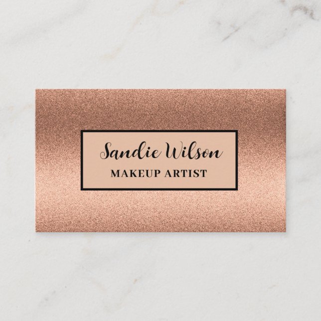 Rose Gold and Black Makeup Artist Salon Glitter Business Card (Front)