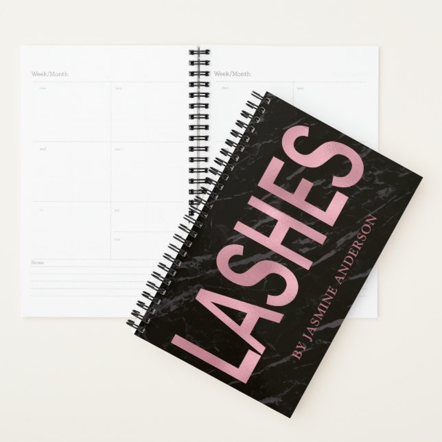 Rose Gold And Black Marble Lashes Appointment Book Planner (Display)