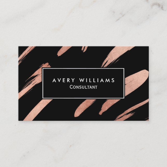 Rose Gold and Black Modern Abstract Professional Business Card (Front)