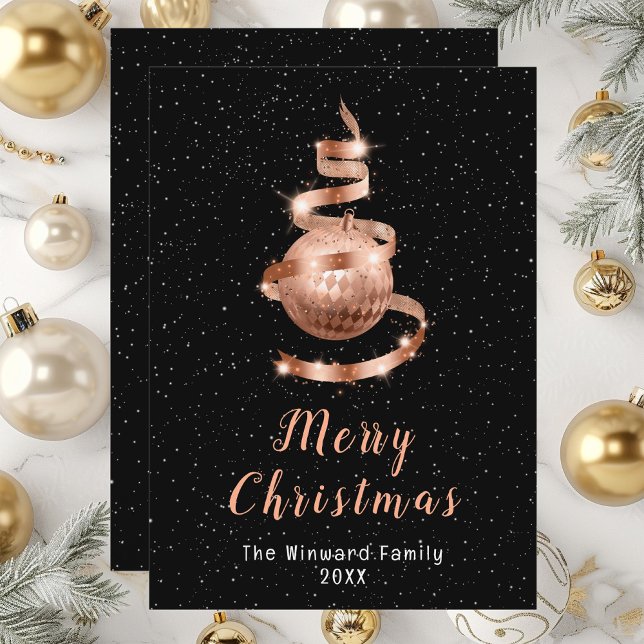 Rose Gold and Black Ornament Merry Christmas Holiday Card (Creator Uploaded)