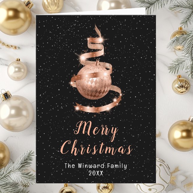 Rose Gold and Black Ornament Merry Christmas Holiday Card (Creator Uploaded)