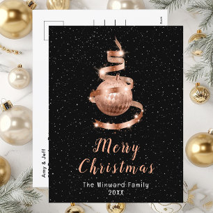 Rose Gold and Black Ornament Merry Christmas Holiday Postcard