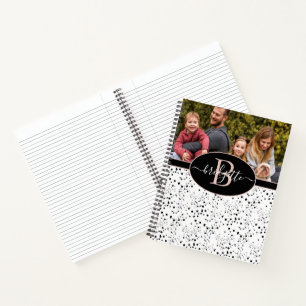 Rose gold and black personalised photo notebook