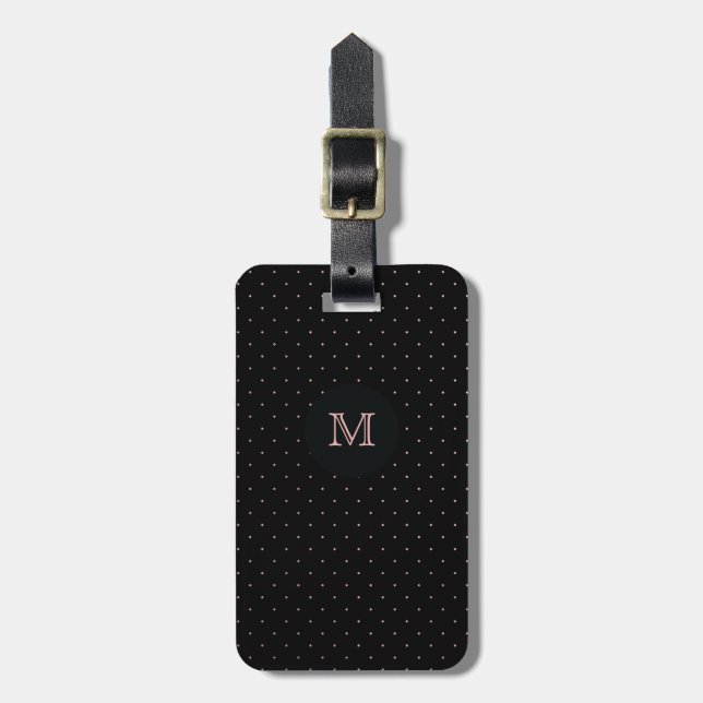 Rose Gold and Black Polka Dot Luggage Tag (Front Vertical)