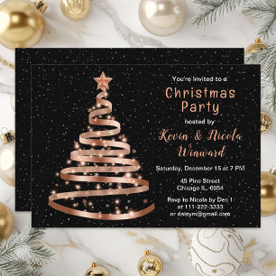 Rose Gold and Black Ribbon Tree Christmas Party Invitation