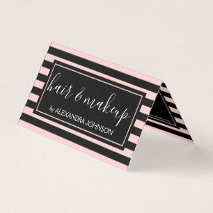 Rose Gold and Black Stripe Hair and Makeup Business Card