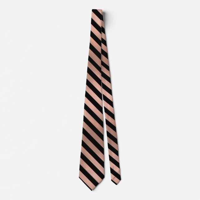 Rose Gold and Black Striped Groomsmen Neck Tie (Front)