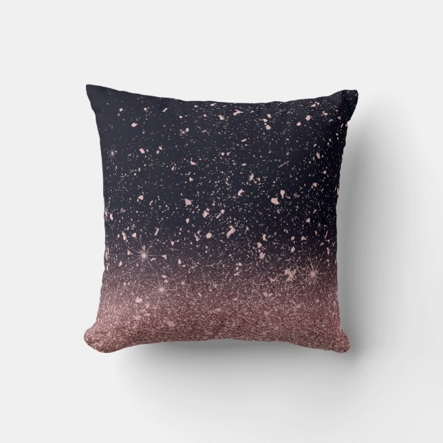 Rose Gold and Black Throw Pillow (Front)