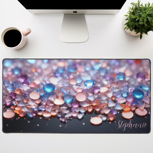 Rose Gold and Blue Iridescent Jewel Desk Mat