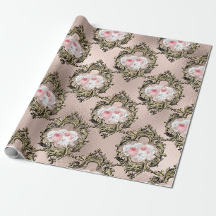 Rose Gold and Blush Antique French Rose pattern Wrapping Paper