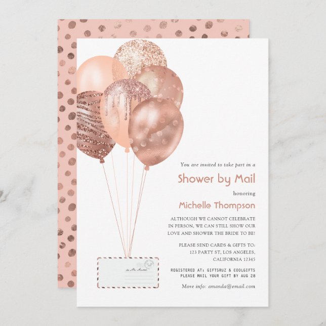 Rose Gold and Blush Baby or Bridal Shower by Mail Invitation (Front/Back)