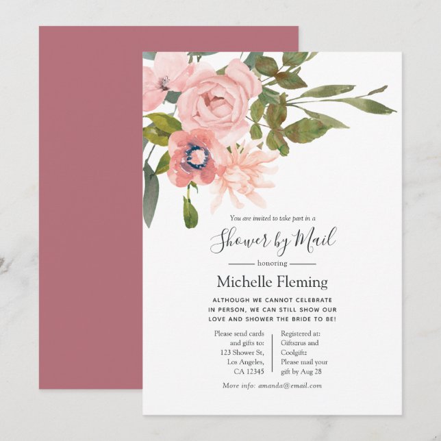 Rose Gold and Blush Bridal or Baby Shower by Mail Invitation (Front/Back)