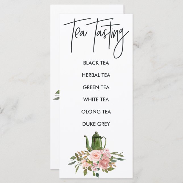 Rose Gold and Blush Floral Bridal Tea Tasting Menu (Front/Back)