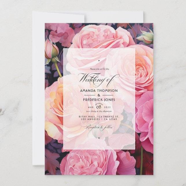 Rose Gold and Blush Floral Wedding Invitation (Front)