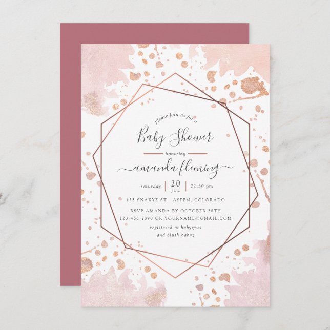 Rose Gold and Blush Geometric Baby Shower Invitation (Front/Back)