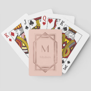 Rose Gold and Blush Geometric   Monogram & Name Playing Cards