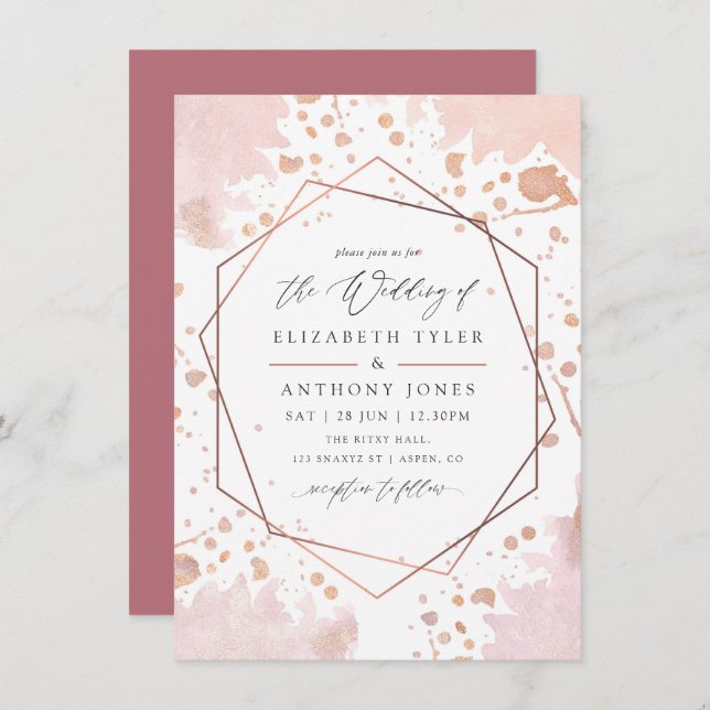 Rose Gold and Blush Geometric Wedding Invitation (Front/Back)