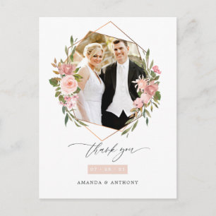 Rose Gold and Blush Geometric Wedding Photo Postcard