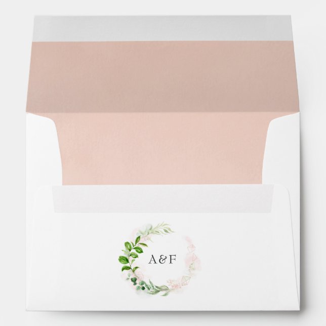 Rose Gold and Blush Greenery Wedding Monogram Envelope (Back (Bottom))