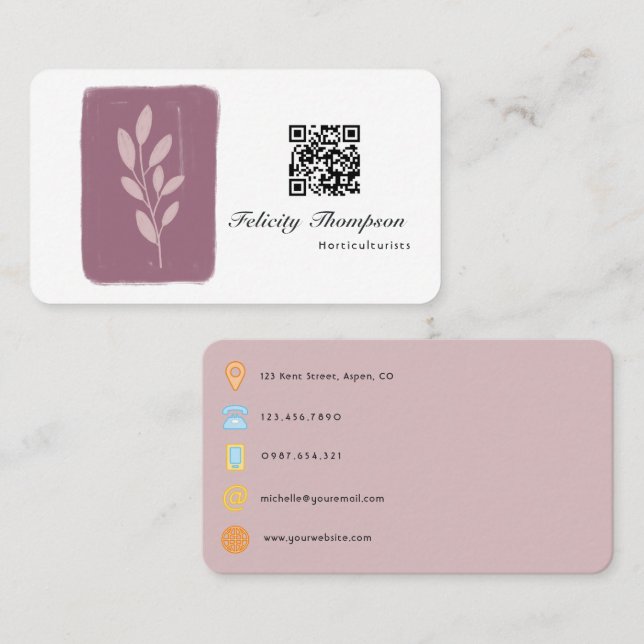 Rose Gold and Blush Horticulture QR Code Business Card (Front/Back)