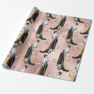 Rose Gold and Blush Pink Art Deco Wine Wrapping Paper