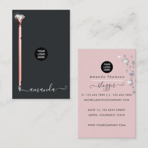 Rose Gold and Blush Pink Diamond Pen Business Card