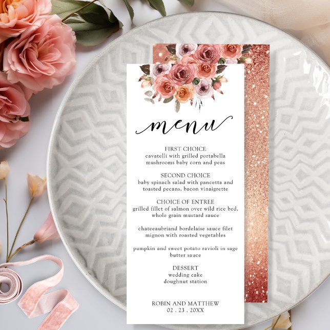 Rose Gold and Blush Pink Floral Menu (Creator Uploaded)