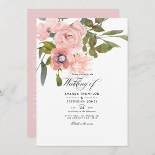 Rose Gold and Blush Pink Floral Wedding Invitation