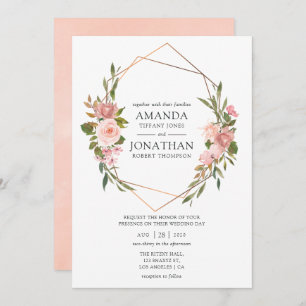 Rose Gold and Blush Pink Geometric Wedding Invitation
