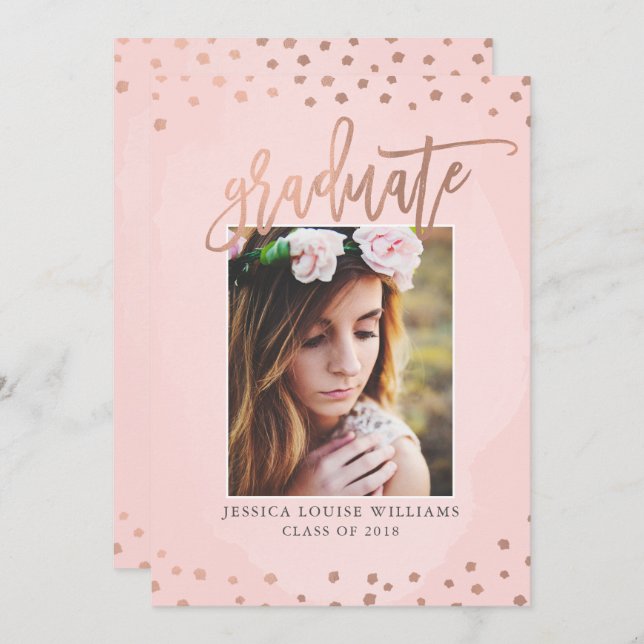 Rose Gold and Blush Pink Graduation Party Invitation (Front/Back)